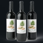 Watercolor Minimalist Christmas Calligraphy Ink Wine Label<br><div class="desc">Modern Elegant Calligraphy Ink Script Watercolor Tree Merry Christmas Wine Label</div>