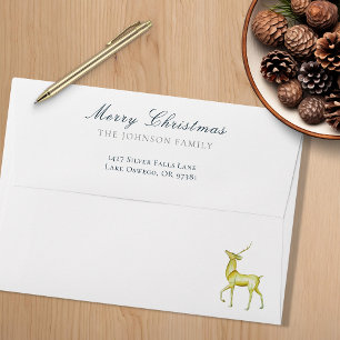 Watercolor Minimalist Gold Reindeer Christmas Card Envelope