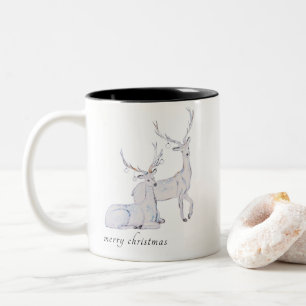 Watercolor Minimalist Merry Christmas Reindeer Two-Tone Coffee Mug