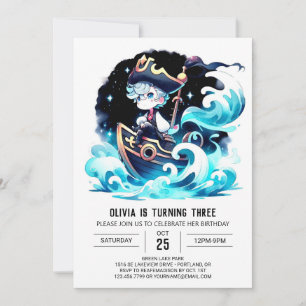 Watercolor Minimalist Pirate Birthday Invitation