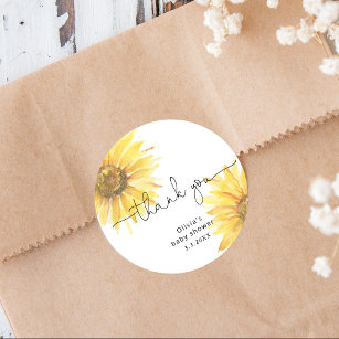Watercolor minimalist sunflower baby shower classic round sticker