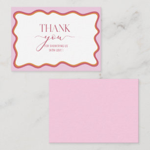 Watercolor Minimalist Wavy Hot Pink Orange Thank Card