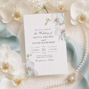 Watercolor Minimalist White Orchid Wedding Invitation
