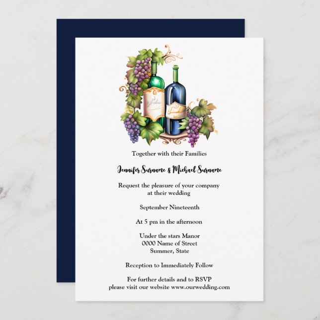 Watercolor minimalist wine bottles grapes winery invitation (Front/Back)