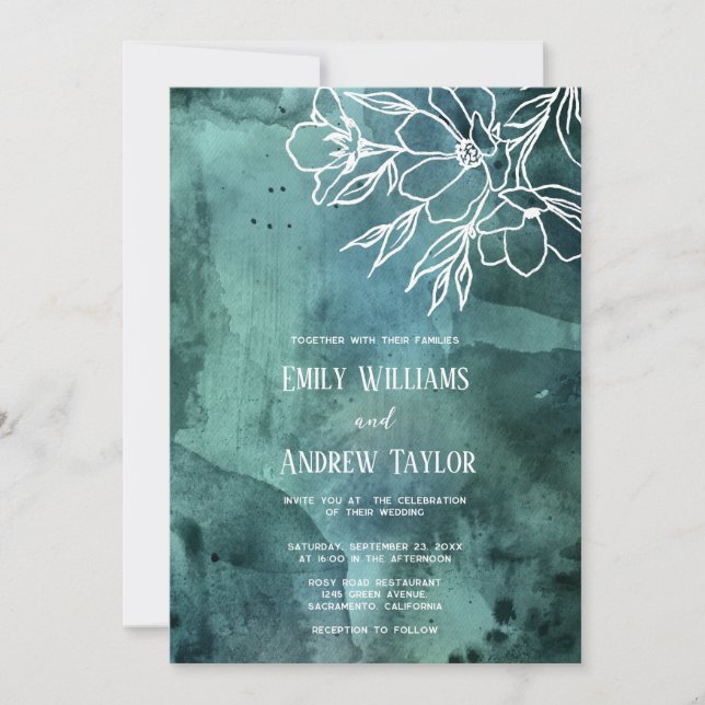 Watercolor minimalistic magnolia invitation (Front)