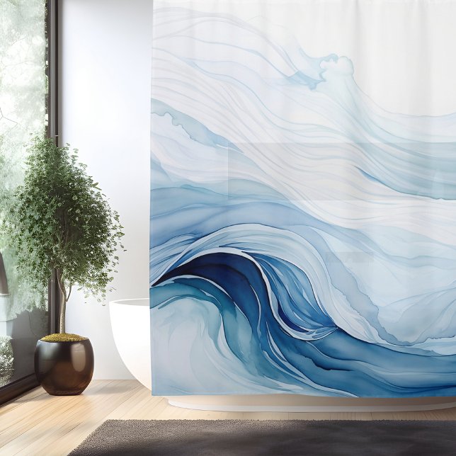 Watercolor Minimalistic Waves Shower Curtain (Creator Uploaded)