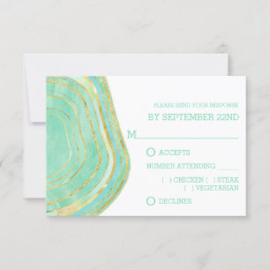 Watercolor Mint Agate with Gold Meal Choice RSVP Card
