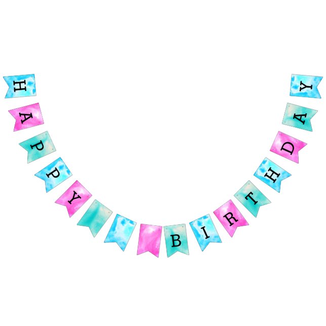 Watercolor Mint Aqua and Pink Birthday Bunting (All)