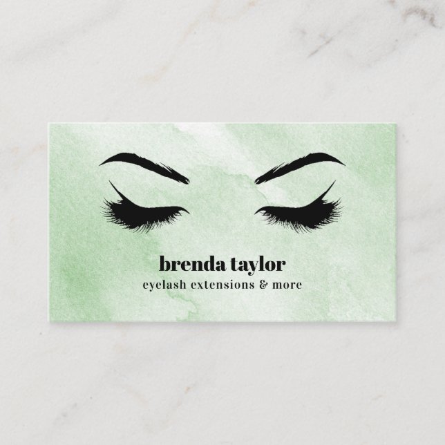 Watercolor Mint green Eyelash Browbar professional Business Card (Front)