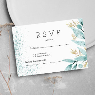 Watercolor mint green gold foliage RSVP Invitation