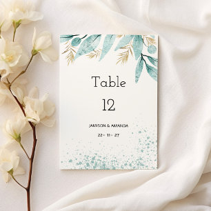 Watercolor mint green gold foliage Table Numbers