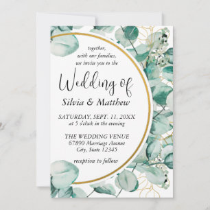 Watercolor Mint Green Leaves Wedding Invitation