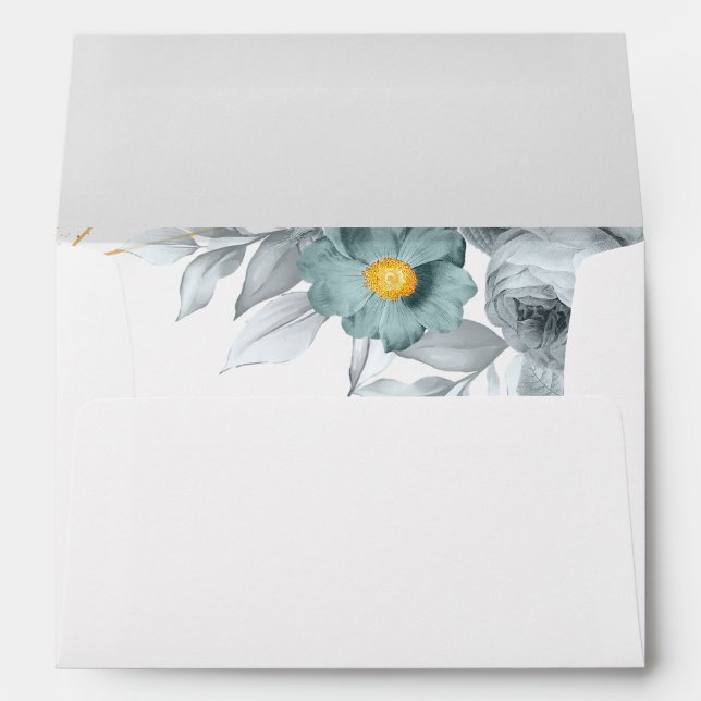 Watercolor Mint Green Roses Envelope (Back (Bottom))