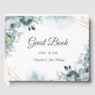 Watercolor Mint Green Roses Guest Book