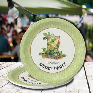 Watercolor Mint Julep Derby Party Paper Plate
