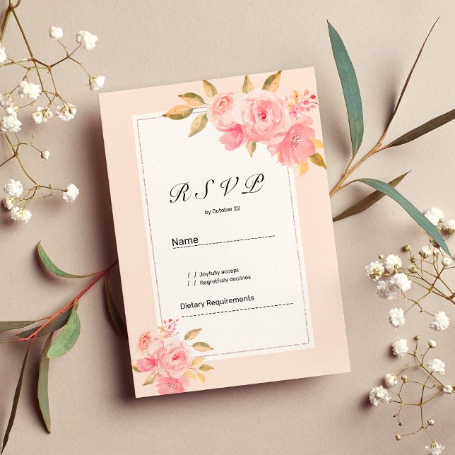 Watercolor mint pastel pink floral RSVP Invitation (Watercolor mint pastel pink floral RSVP )