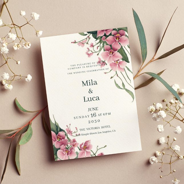 Watercolor mint pink orchid floral Wedding  Invitation (Watercolor mint pink orchid floral Wedding)
