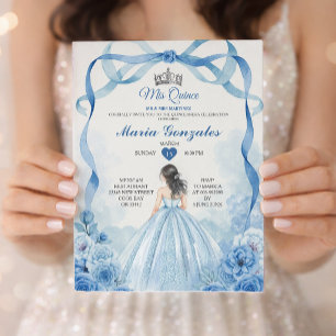 Watercolor Mis Quince Dusty Blue Quinceañera Invitation