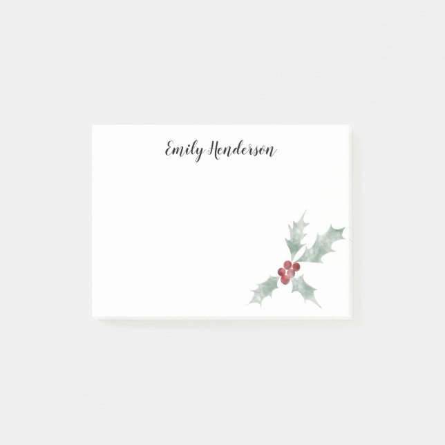 Watercolor Mistletoe Christmas Holiday Post-it Notes (Front)