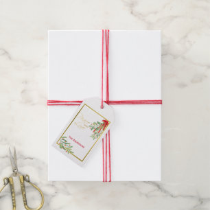 Watercolor Mistletoe & Gold   Personalised Holiday Gift Tags