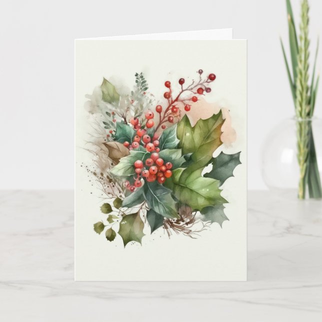 Watercolor Mistletoe Holiday Card (Front)