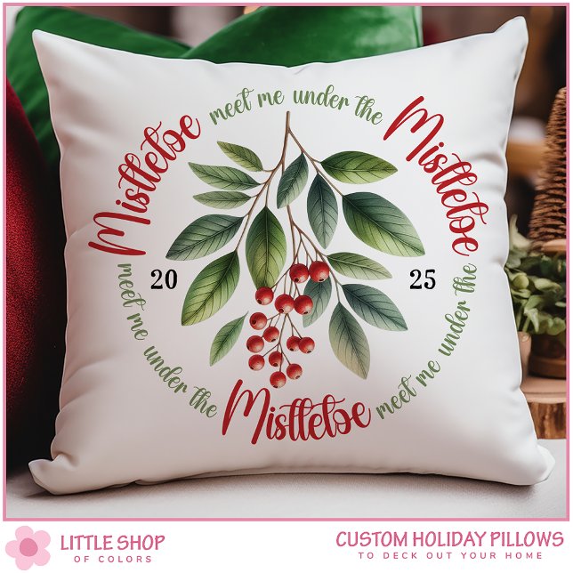 Watercolor Mistletoe Holly Berries Christmas Cushion (Creator Uploaded)