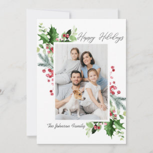 Watercolor Mistletoe Holly Berry Christmas PHOTO Holiday Card