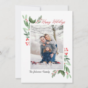 Watercolor Mistletoe Holly Berry Christmas PHOTO Holiday Card