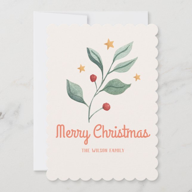 Watercolor mistletoe Star christmas Holiday Card (Front)