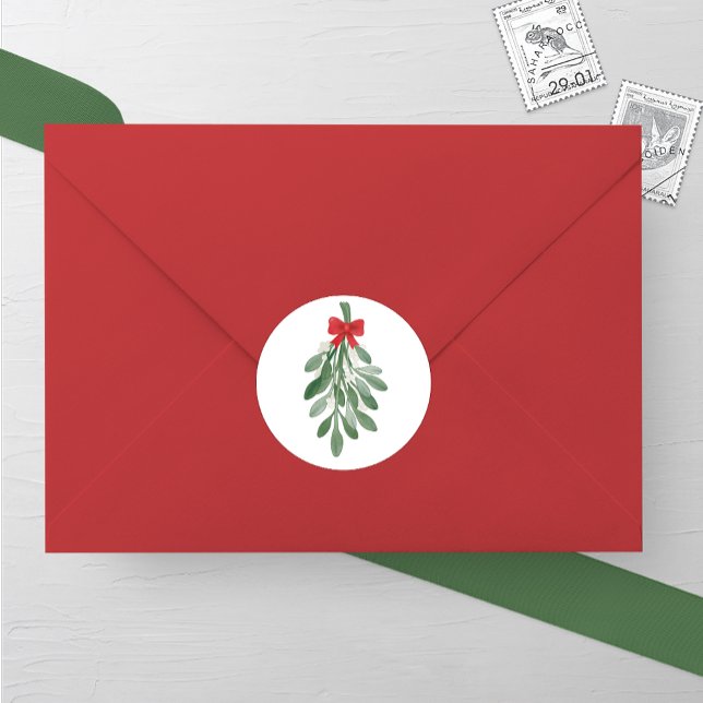 Watercolor Mistletoe Wedding Classic Round Sticker (Creator Uploaded)