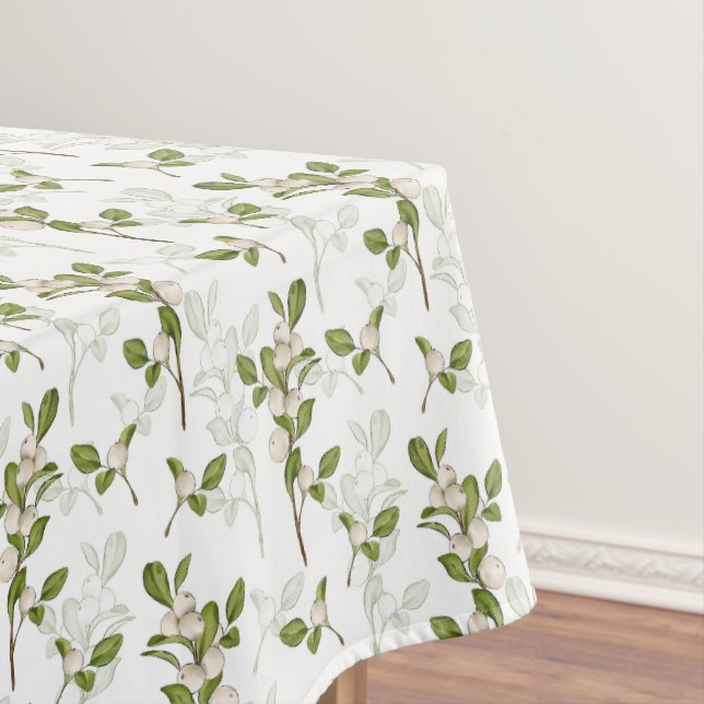 Watercolor Mistletoe Winter Plant Seamless Pattern Tablecloth (In Situ)