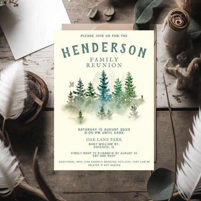 Watercolor Misty Wood Retro Rustic Family Reunion Invitation (Creator Uploaded)