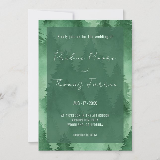 Watercolor Misty Woodland Rustic Modern Invitation (Front)