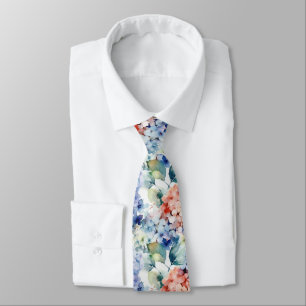 Watercolor Mixed Colour Hydrangea Flowers  Tie