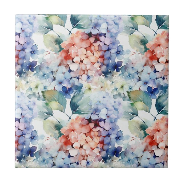 Watercolor Mixed Colour Hydrangea Flowers  Tile (Front)
