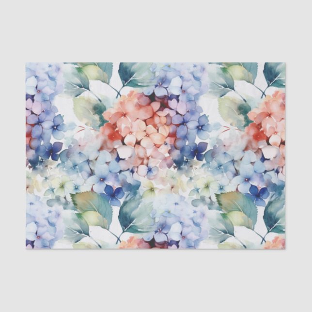 Watercolor Mixed Colour Hydrangea Flowers  Tissue Paper (Front)