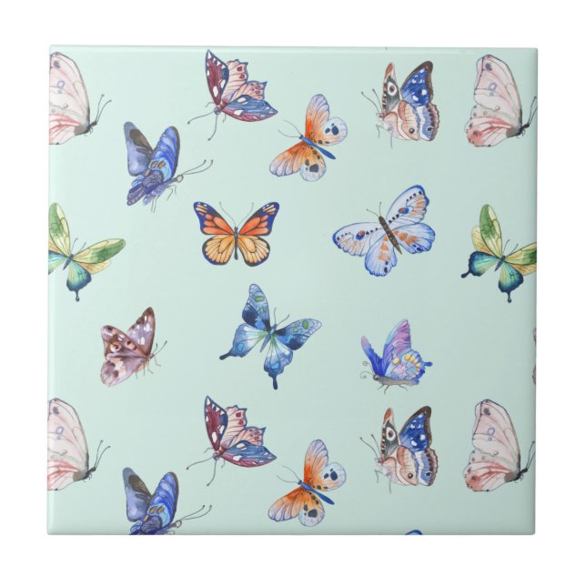 Watercolor Mixed Colourful Butterflies Tile (Front)