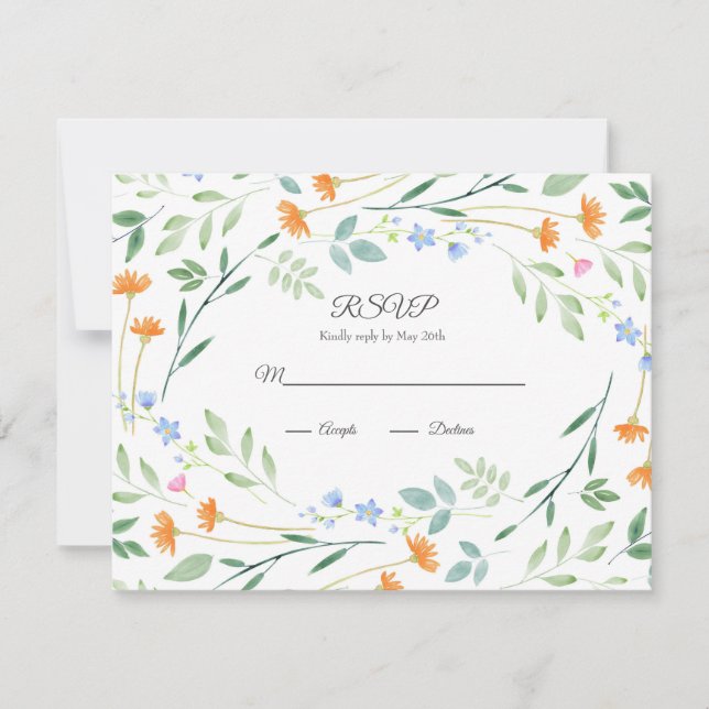 Watercolor Mixed Floral Frame RSVP Card (Front)