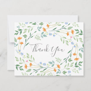 Watercolor Mixed Floral Frame Thank You Card