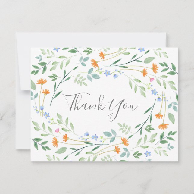 Watercolor Mixed Floral Frame Thank You Card (Front)