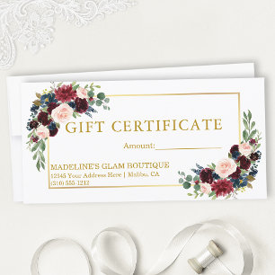 Watercolor Mixed Floral Gold Gift Certificate