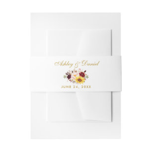 Watercolor Mixed Floral Gold Wedding Invitation Invitation Belly Band