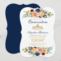 Watercolor Mixed Floral Greenery Blue Quinceanera