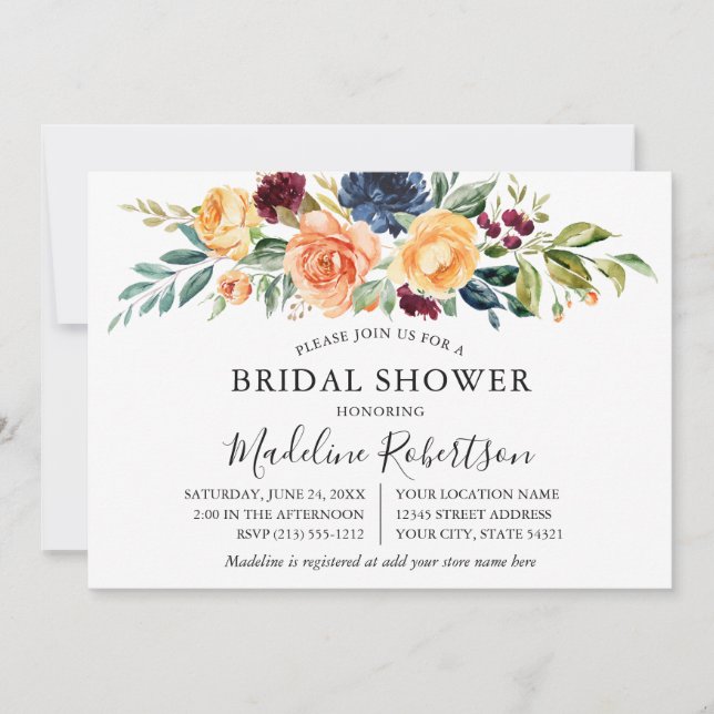 Watercolor Mixed Floral Greenery Bridal Shower Invitation (Front)