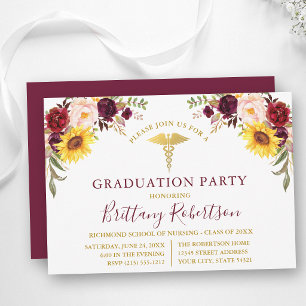 Watercolor Mixed Floral Medical Graduation Party Invitation