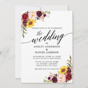 Watercolor Mixed Floral Modern Calligraphy Wedding Invitation
