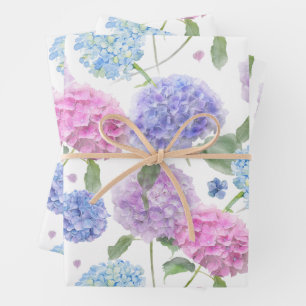 Watercolor Mixed Garden Hydrangea Flowers  Wrapping Paper Sheet