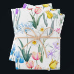 Watercolor Mixed Spring Flowers - Tulips, Daffodil Wrapping Paper Sheet<br><div class="desc">Beautiful floral pattern</div>