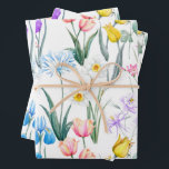 Watercolor Mixed Spring Flowers - Tulips, Daffodil Wrapping Paper Sheet<br><div class="desc">Beautiful floral pattern</div>