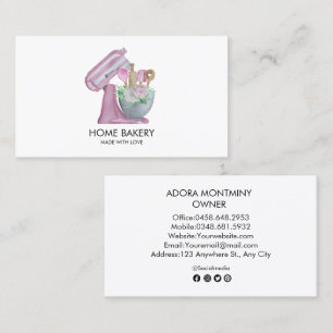 Watercolor Mixer and Flowers Baking Business Card
